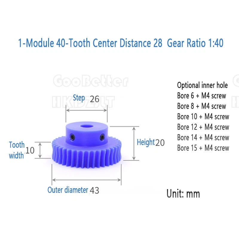 Mod 0.5 1 Nylon Plastic Worm Gear Wheel 15 - 80 Tooth Nylon Worm Shaft Precision