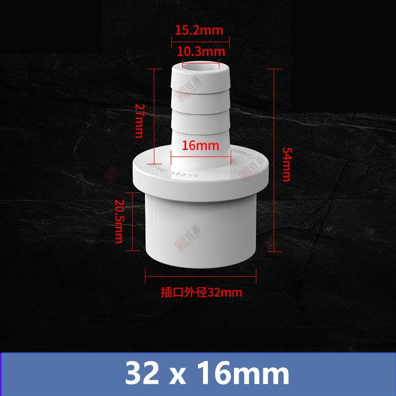 5mm - 63mm Hose Nozzle PVC Plastic Pipe Fittings Barb Connectors Sleeve White