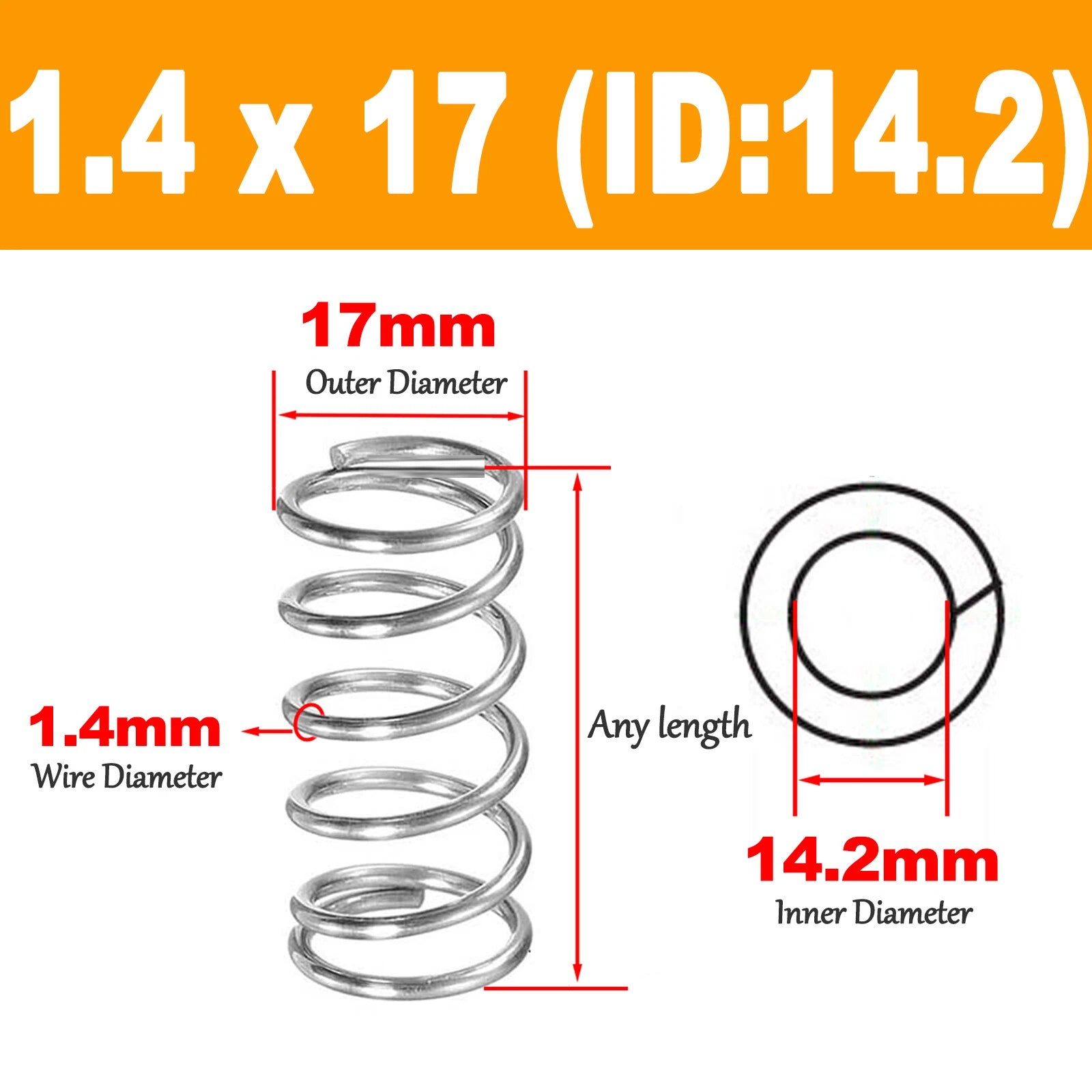Compression Spring Pressure Spring A2 Stainles Steel Wire Dia 1.4mm Ø 16mm-25mm