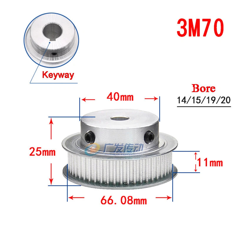 3M 20T-100T Timing Belt Pulley With Step/Keyway, Bore 8-25mm,For 10mm Width Belt