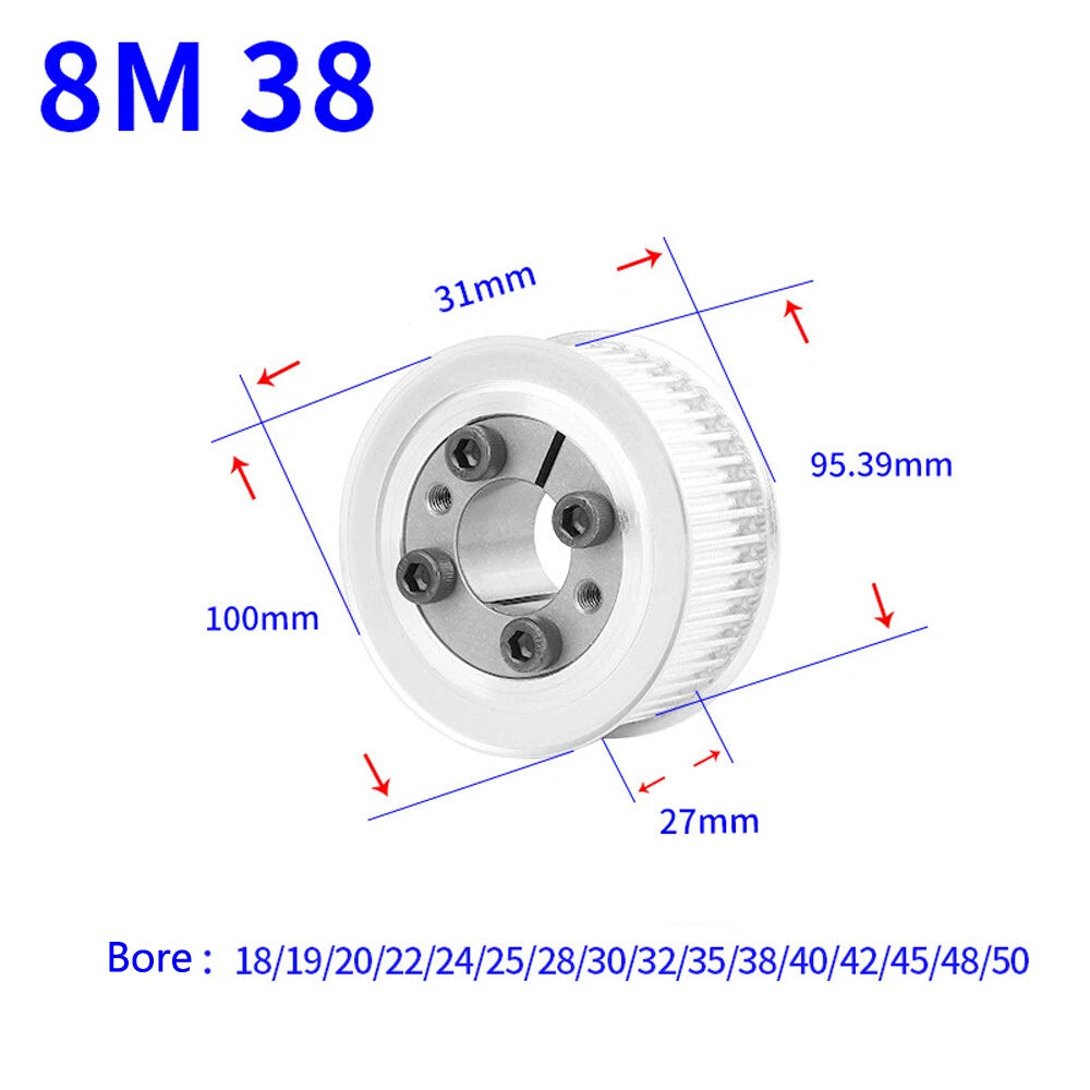 HTD-8M 18T-60T Timing Belt Pulley With Expansion/Tension Sleeve Teeth Width 27mm