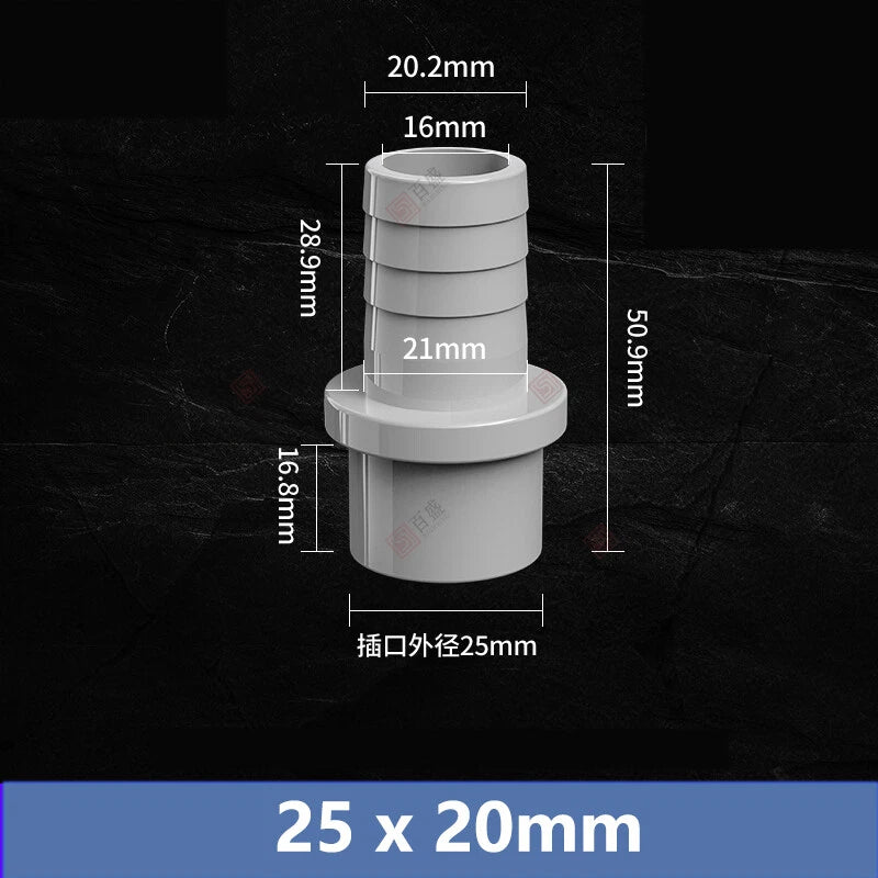 5mm to 63mm Hose Nozzle PVC Plastic Pipe Fittings Barb Connectors Sleeve Grey
