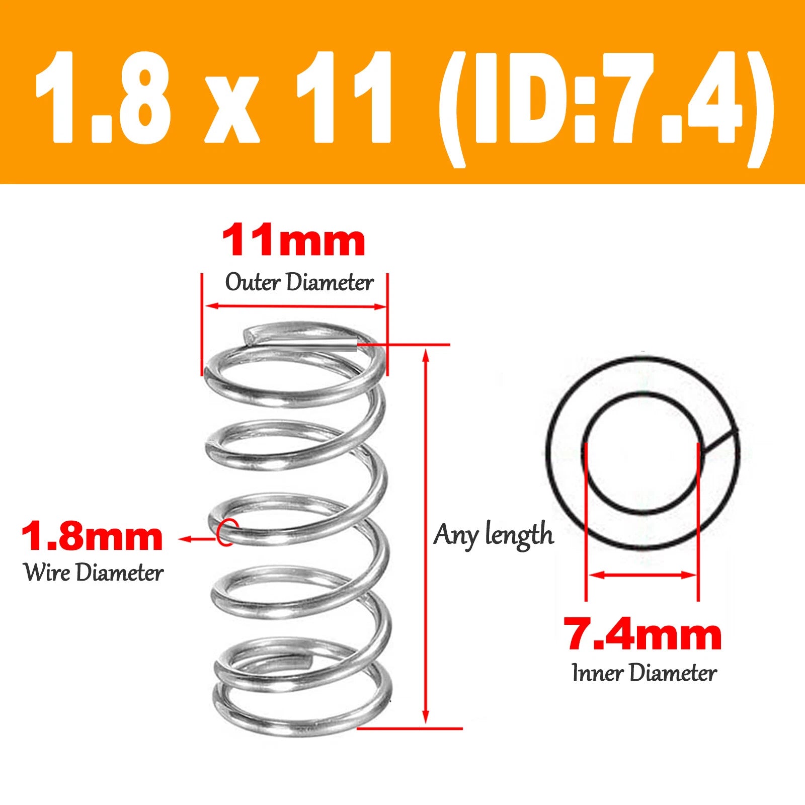 Compression Spring Pressure Spring A2 Stainles Steel Wire Dia 1.8mm Ø 10mm-17mm