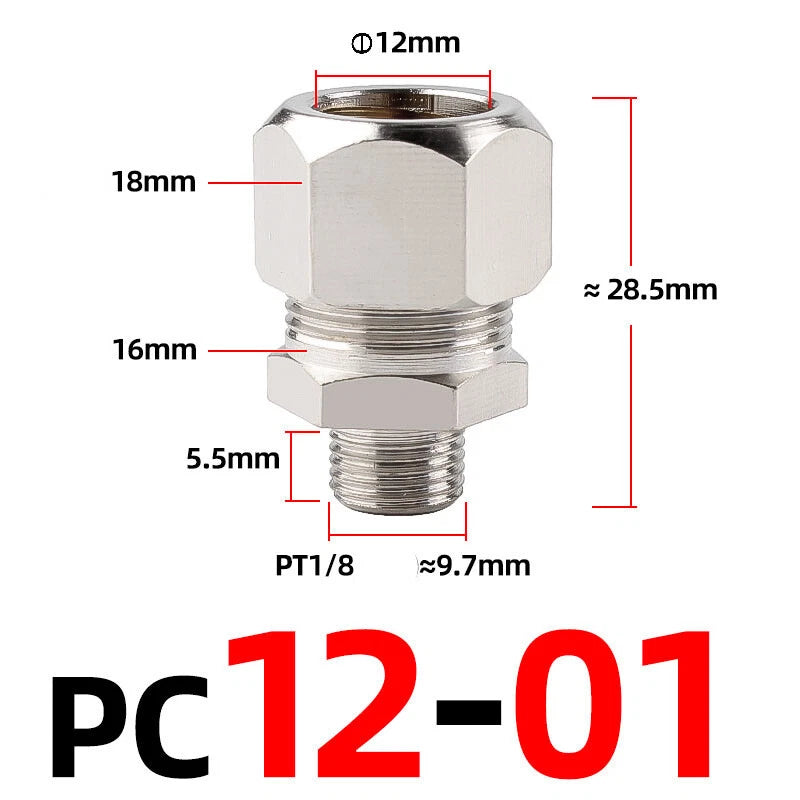 Brass Male Compression Fittings – BSP Hydraulic Adaptor, 1/8" to 1/2" Bore (PC4–PC16)
