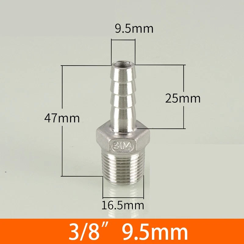 Stainless Steel BSP 1 8"-3 8" Male Thread Fitting x Barb Hose Tail End Connector