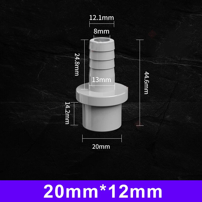 White Grey Pagoda PVC Pipe Connector Fittings 20 25mm Adapter To Hose OD 5~20mm