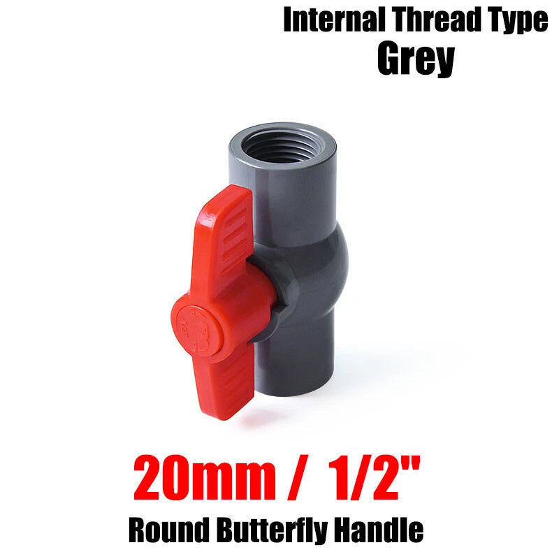 PVC Pipe Fittings 20mm-90mm Ball Valve Socket Solvent Weld-Female Thread Grey