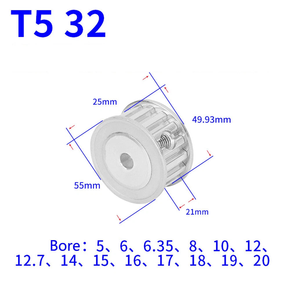T5 12T-60T Timing Belt Pulley Pitch 5mm AF-type With Keyway Teeth Width 21mm