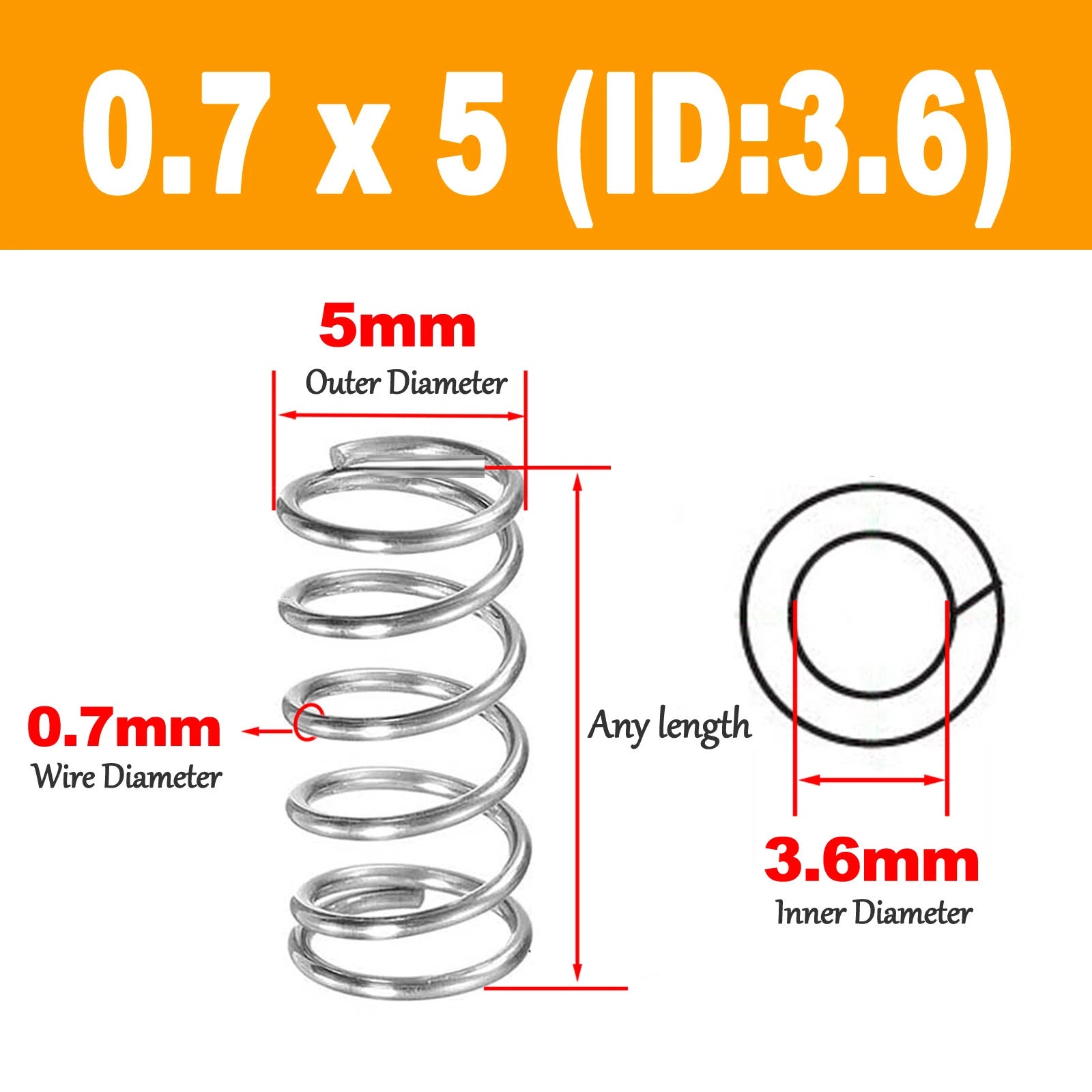 Stainless Steel Wire Dia 0.7mm,OD 4-12mm, Length 5 mm - 120mm Compression Spring