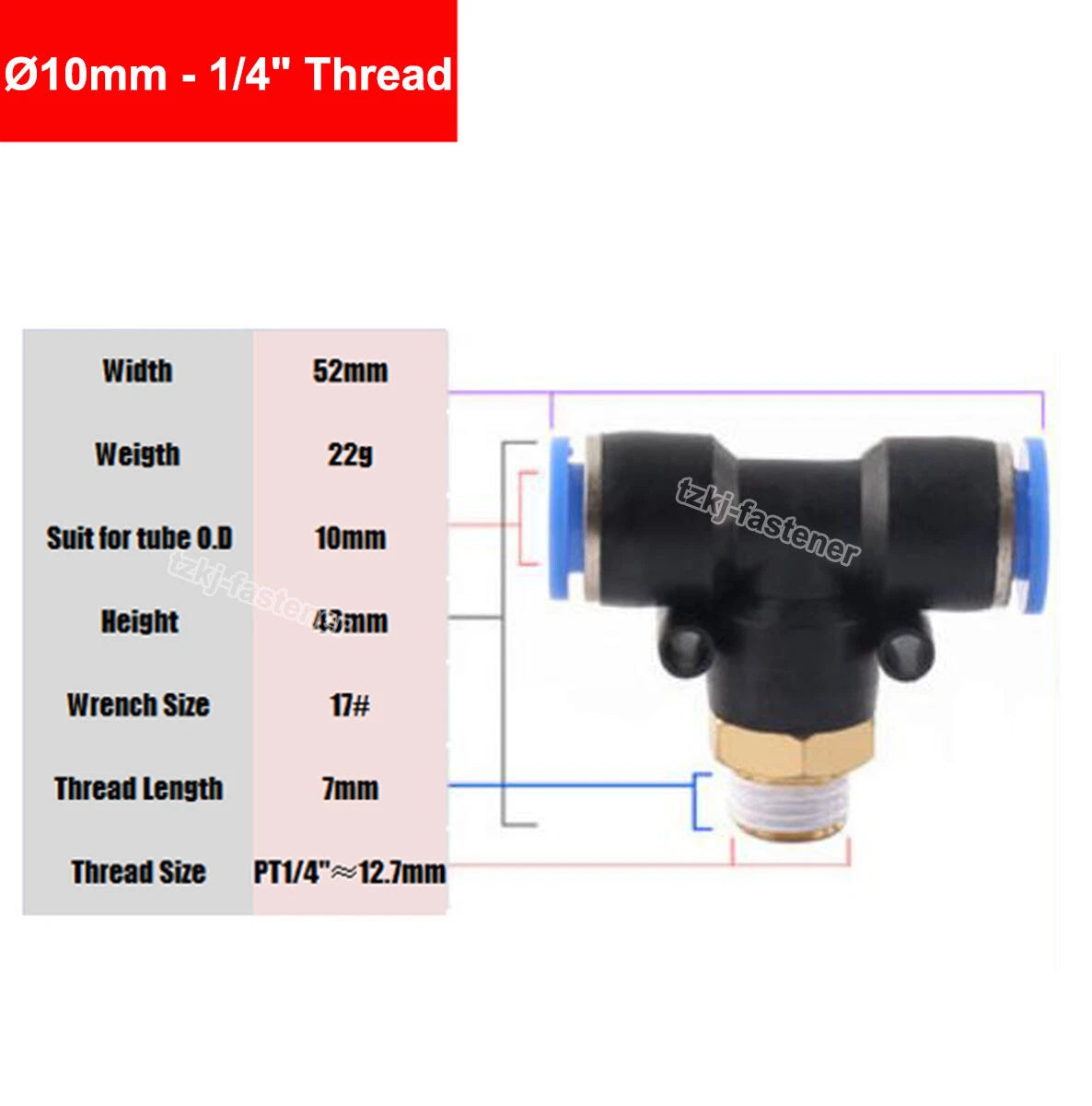 Pneumatic Tee "T" Connector BSP Male Thread 4mm-16mm Hose Tube Push-In Fittings