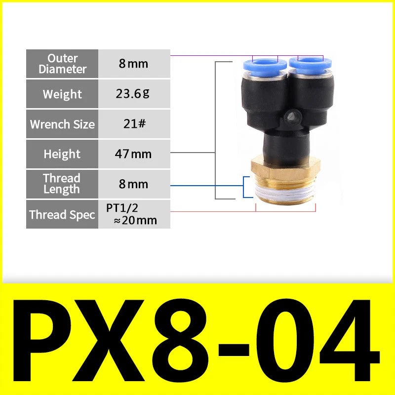 Male Stud Push-In Y Piece Pneumatic Fittings — Thread Hose Tube Connector