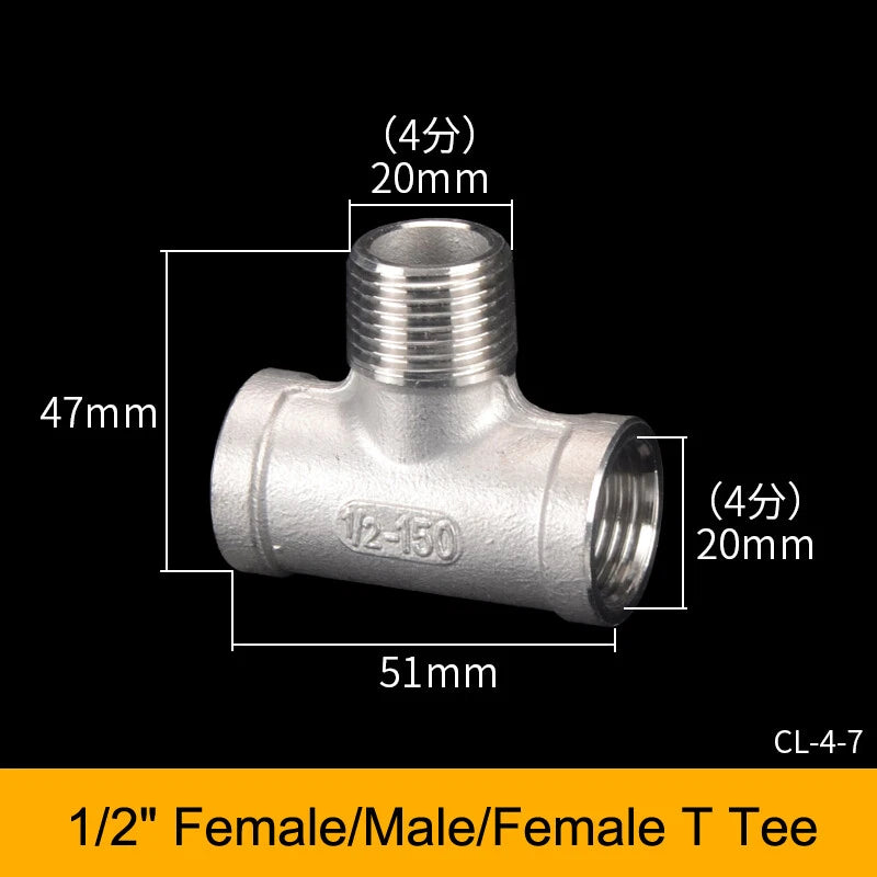 Stainless Steel BSP Tee Fittings 1/2" & 3/4" Male Female Reducer Connector