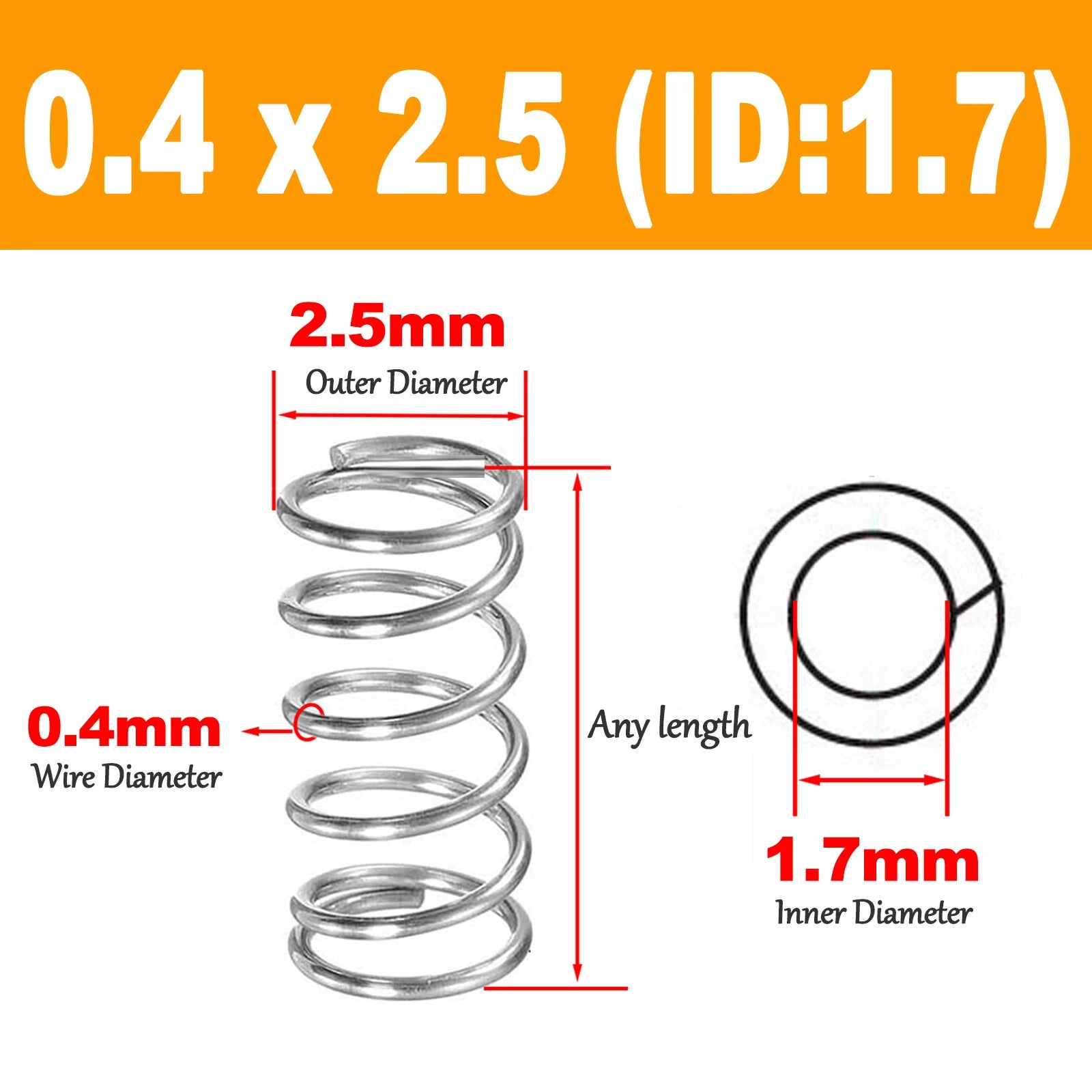 Compression Spring 0.40mm Wire Dia ,2 - 12mm OD Small Pressure Springs 304 Steel