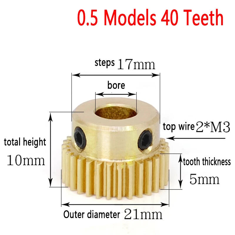 Mod 0.5 Brass Pinion Gear Spur Gears 20-60 Teeth 4-15mm Bore With Screw Hardened