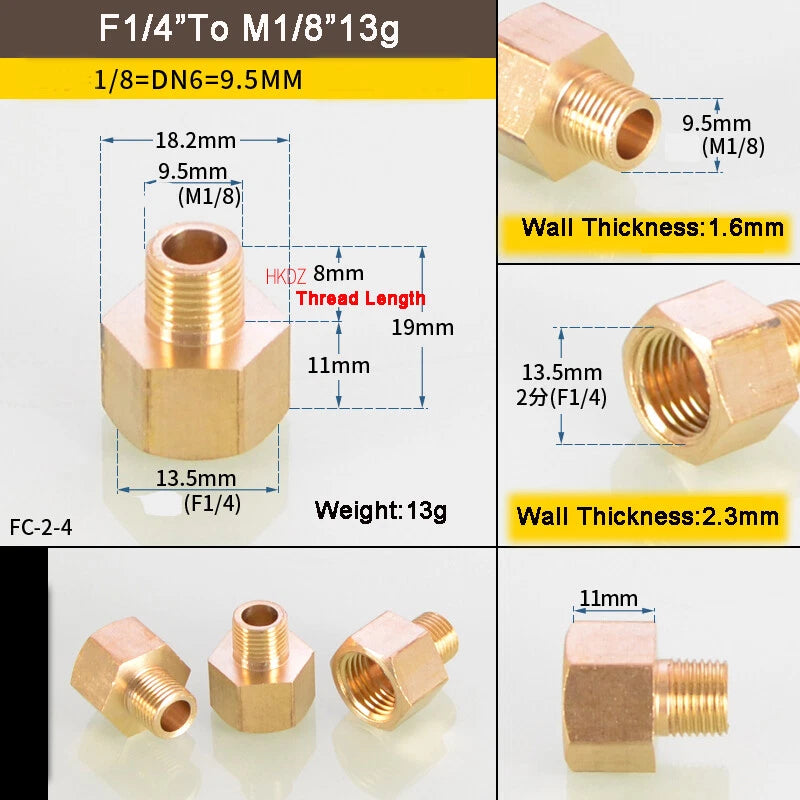 1 8" BSP Brass Reducing Fittings Female To Male Thread Connector Adaptor Coupler