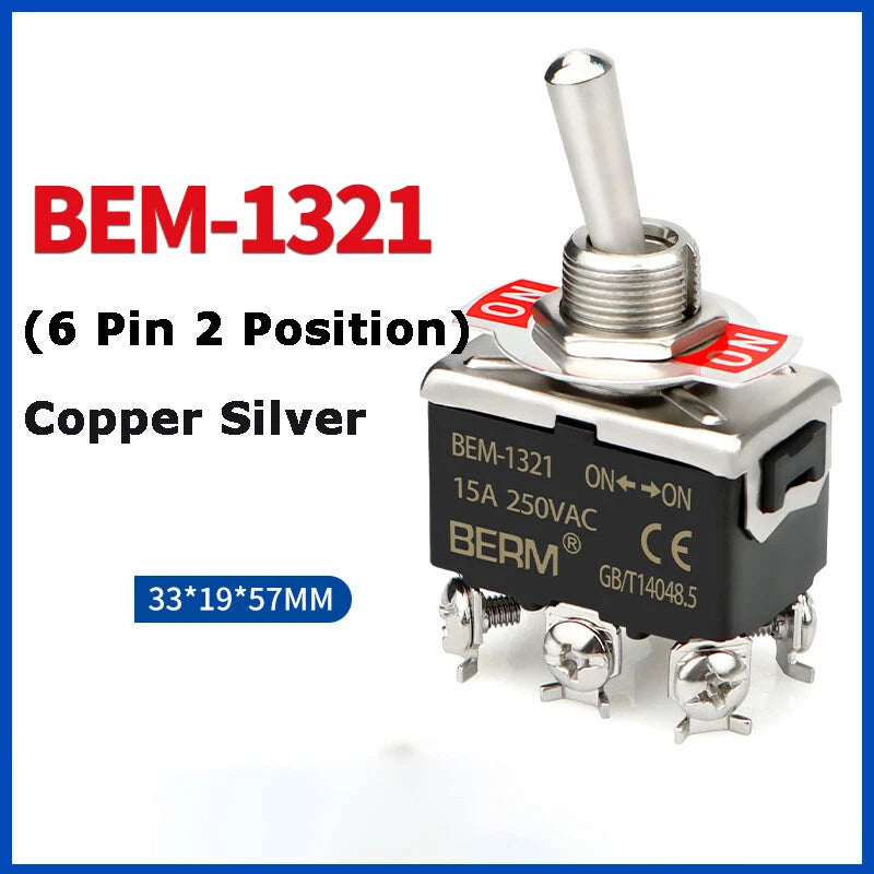 Metal Toggle Switch 250V AC 15A — On/Off Flick Switch for Dashboard & Panel (BEM / E-TEN)