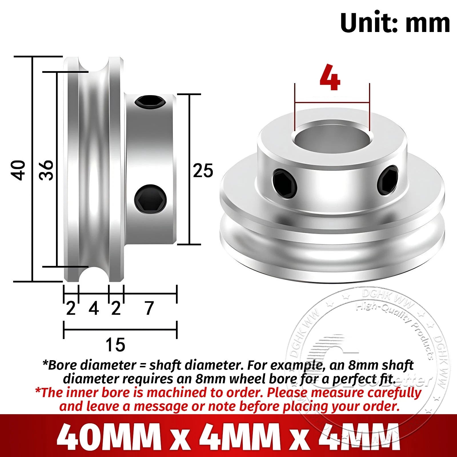 V Grooved Pulley Aluminum Round Belt Pulleys For 4mm Width Belt OD 20/30/40/50mm