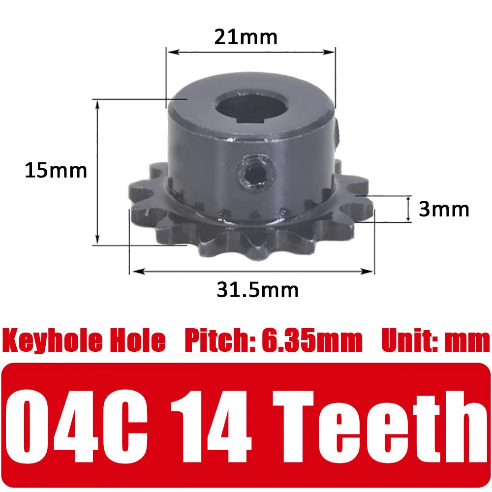 04C Roller Chain Drive Sprocket Wheel 11T-40T Keyhole Hole 8mm-30mm Pitch 6.35mm