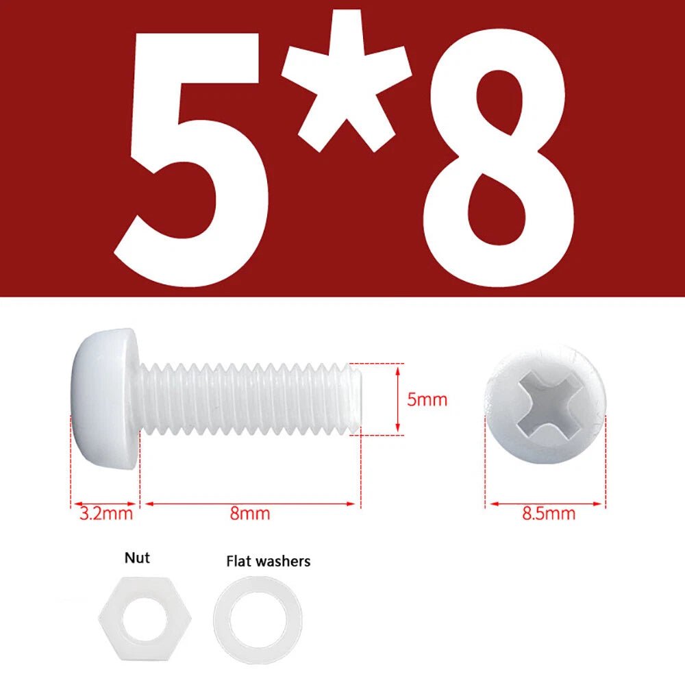 M4 M5 Nylon Phillips Pan Head Machine Screws with Hex Nuts and Flat Washers – White & Black - HomeDIYer