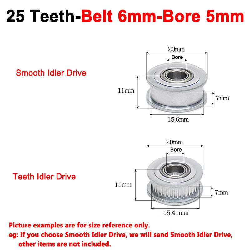 2GT Smooth-Tooth Idler Pulley 16Tooth - 40Tooth Bore 3mm 4mm 5mm 6mm 7mm 8mm