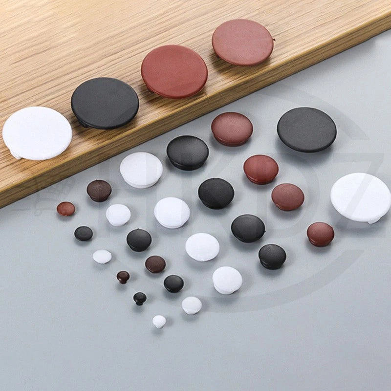 Plastic Screw Caps Covers 5–40mm – Push-in Furniture Hole Plugs, Black, White, Brown