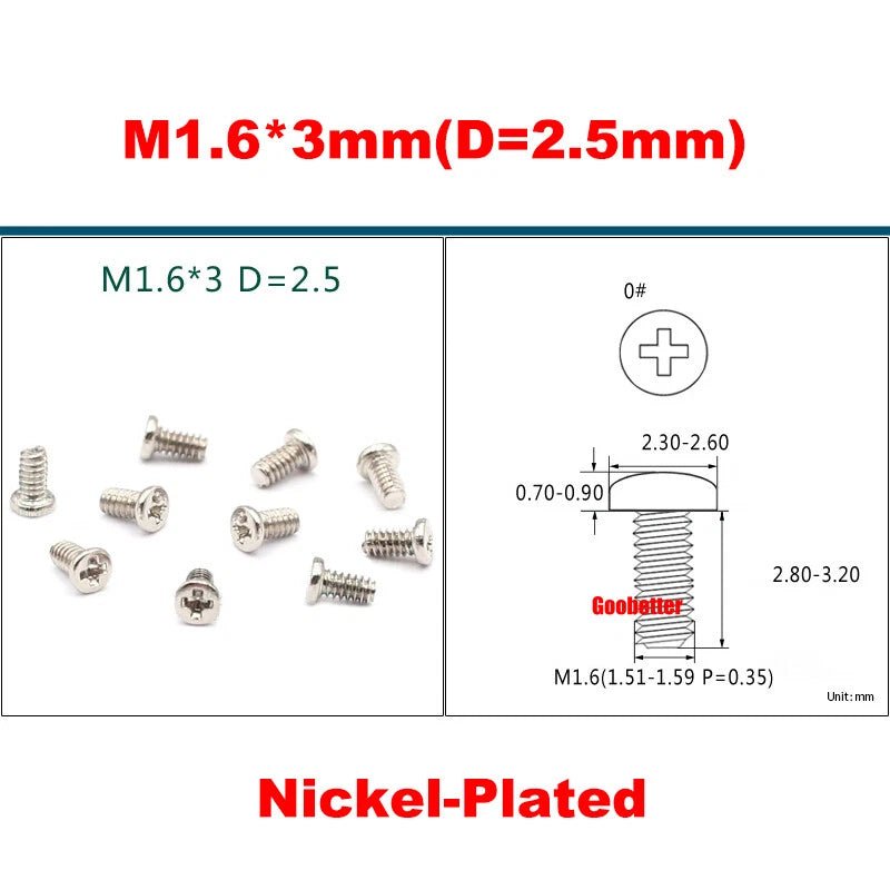 Phillips Pan Head Machine Screws M0.8 M1 M1.2 M1.4 M1.6 M1.7 — Cross Round Head Bolts, Multiple Coatings - HomeDIYer