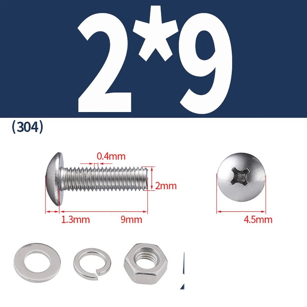 M2–M4 Phillips Truss Head Machine Screws with Hex Nuts & Washers – A2 Stainless Steel - HomeDIYer