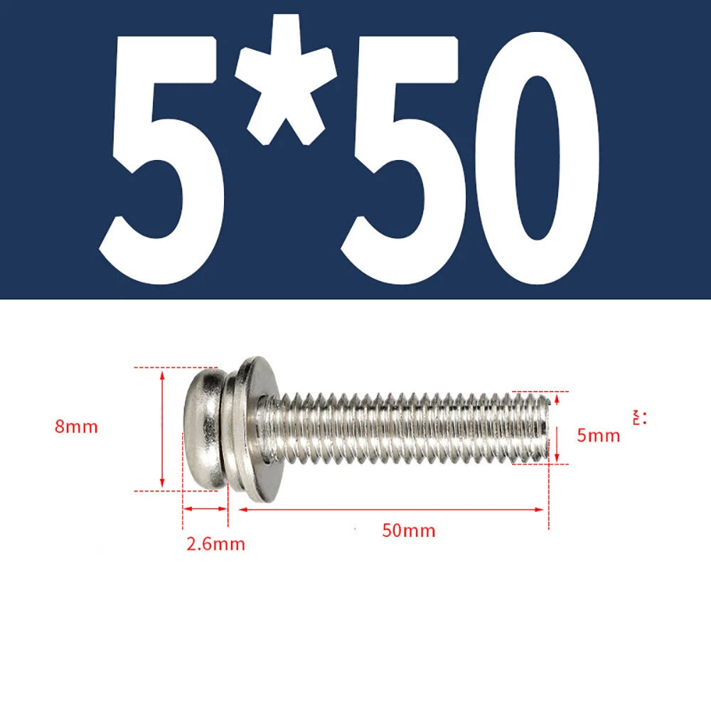 M5–M8 Phillips Pan Head Screws with Flat Washer – Nickel Plated or Black Zinc, Carbon Steel