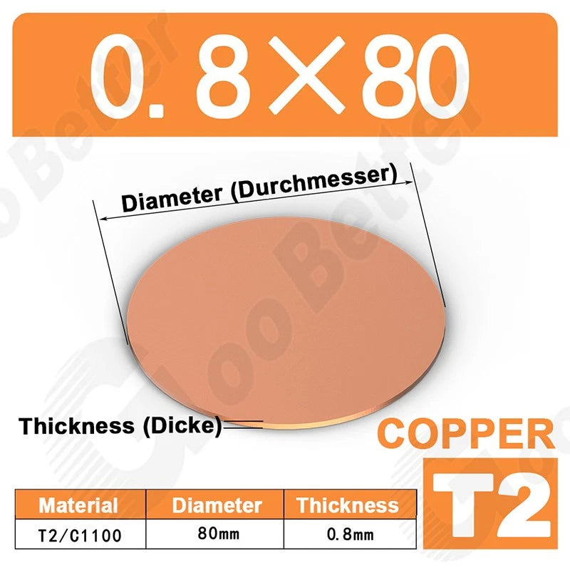 Solid Pure Copper Discs Blank Metal Round Sheet Plate Thick 0.5-3mm Dia 20-100mm