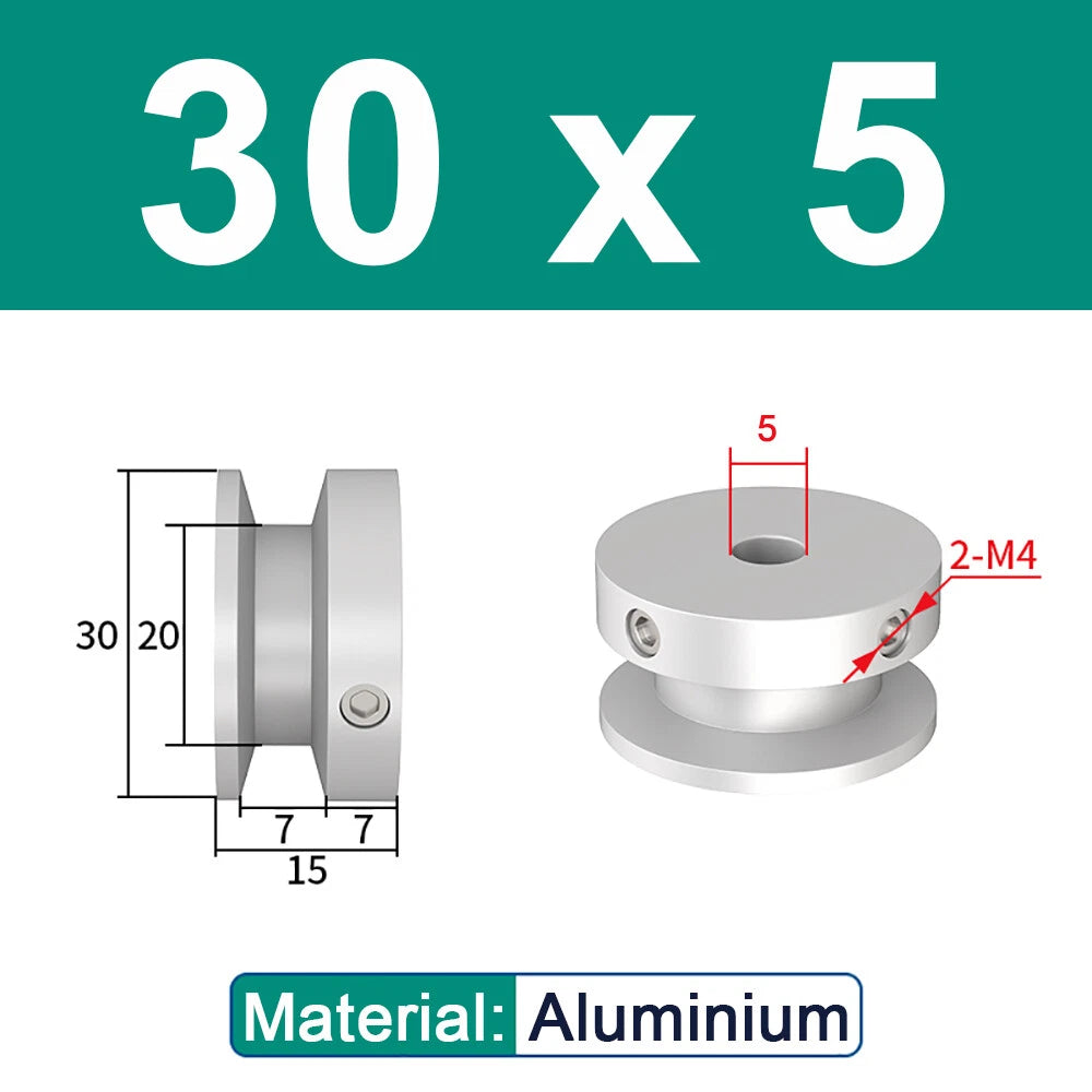 OD 20mm-100mm Aluminium V-Groove Pulley With Fixed Screw for 5mm/6mm Width Belt