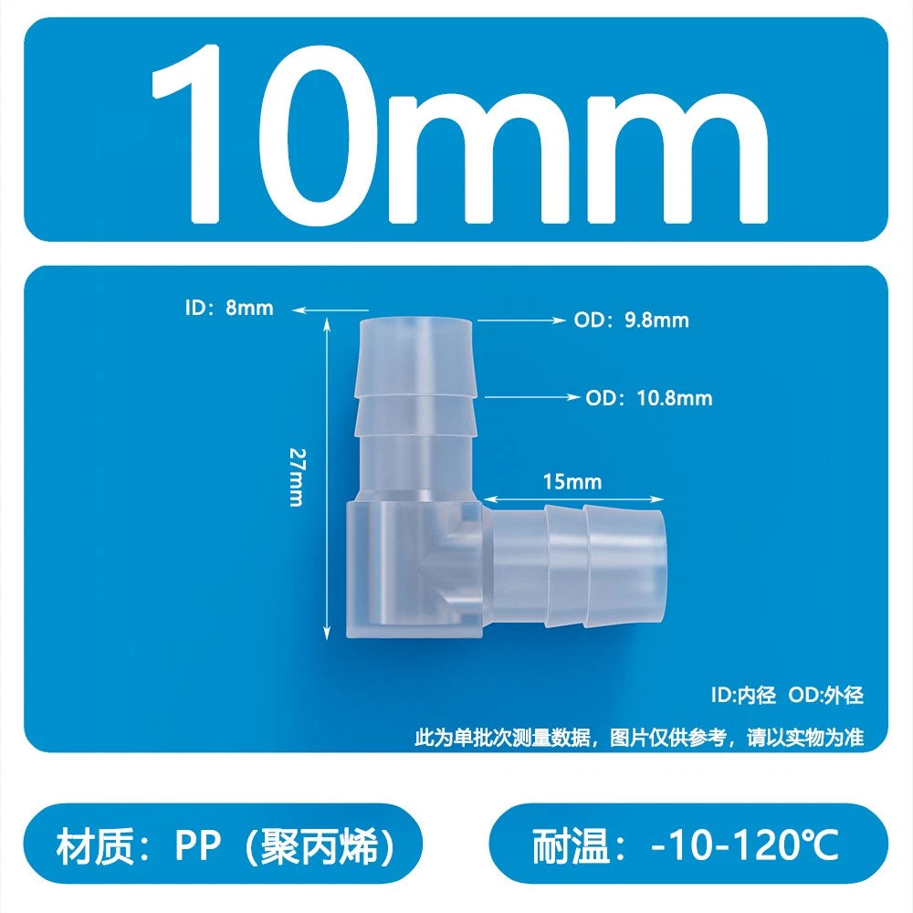 90° Elbow Plastic Barbed Joiner Reducer Connector Pipe Tube Hose Water 1.6-25mm