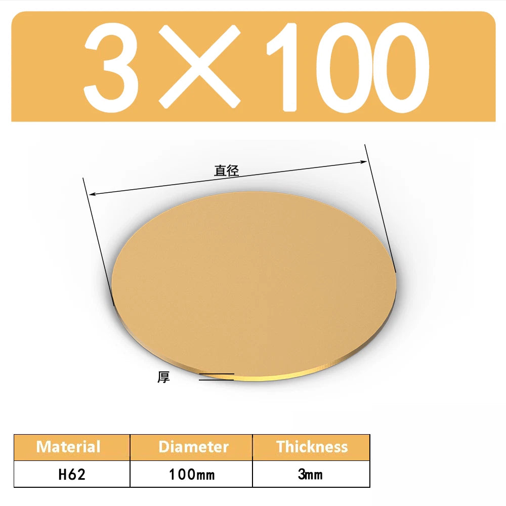 H62 Solids Brass Discs Blanks Metal Round Sheets OD 10mm-300mm Thick 0.3mm-4mm