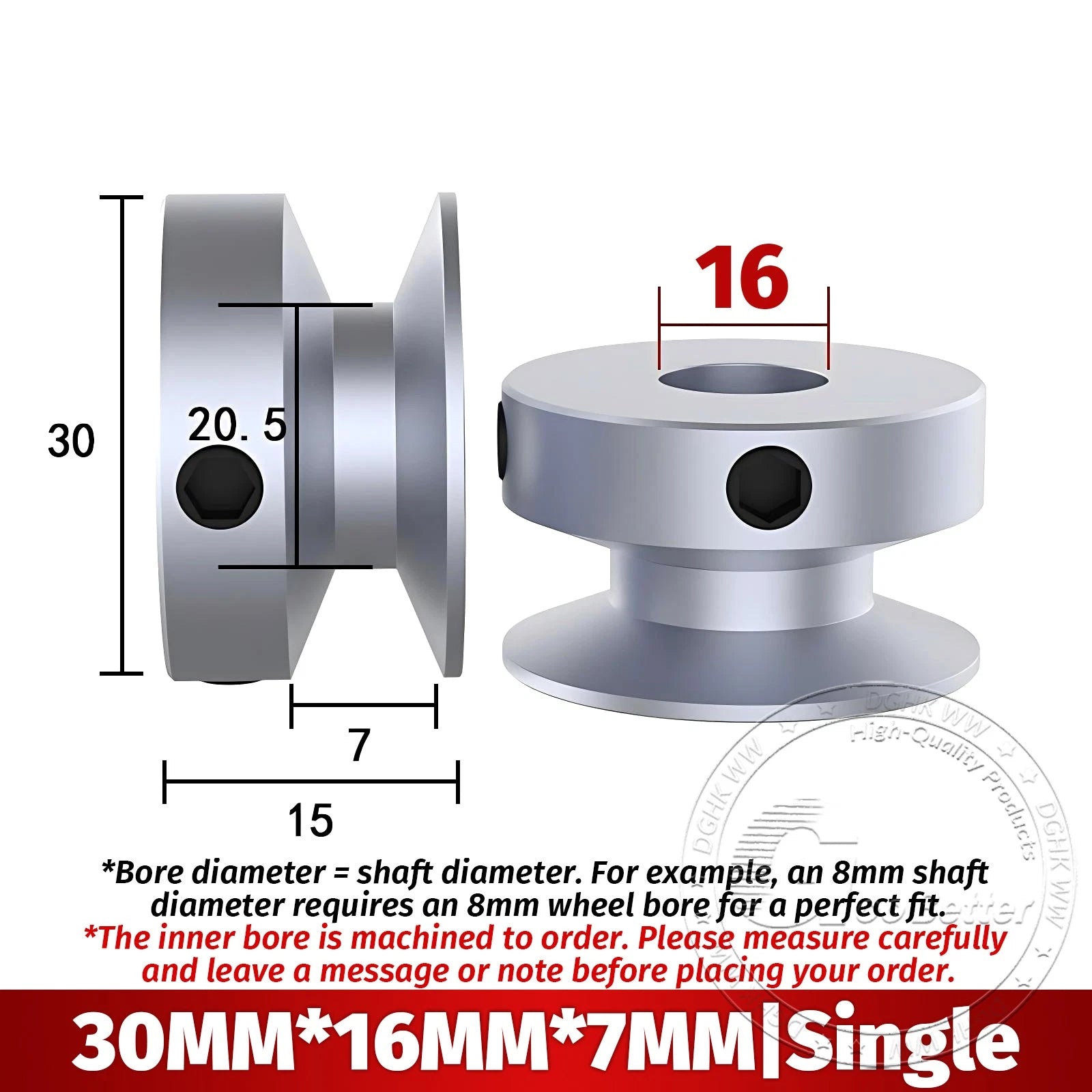 V Grooved Pulley Aluminum Round Belt Pulleys For 7mm Belt Single/Double Grooved