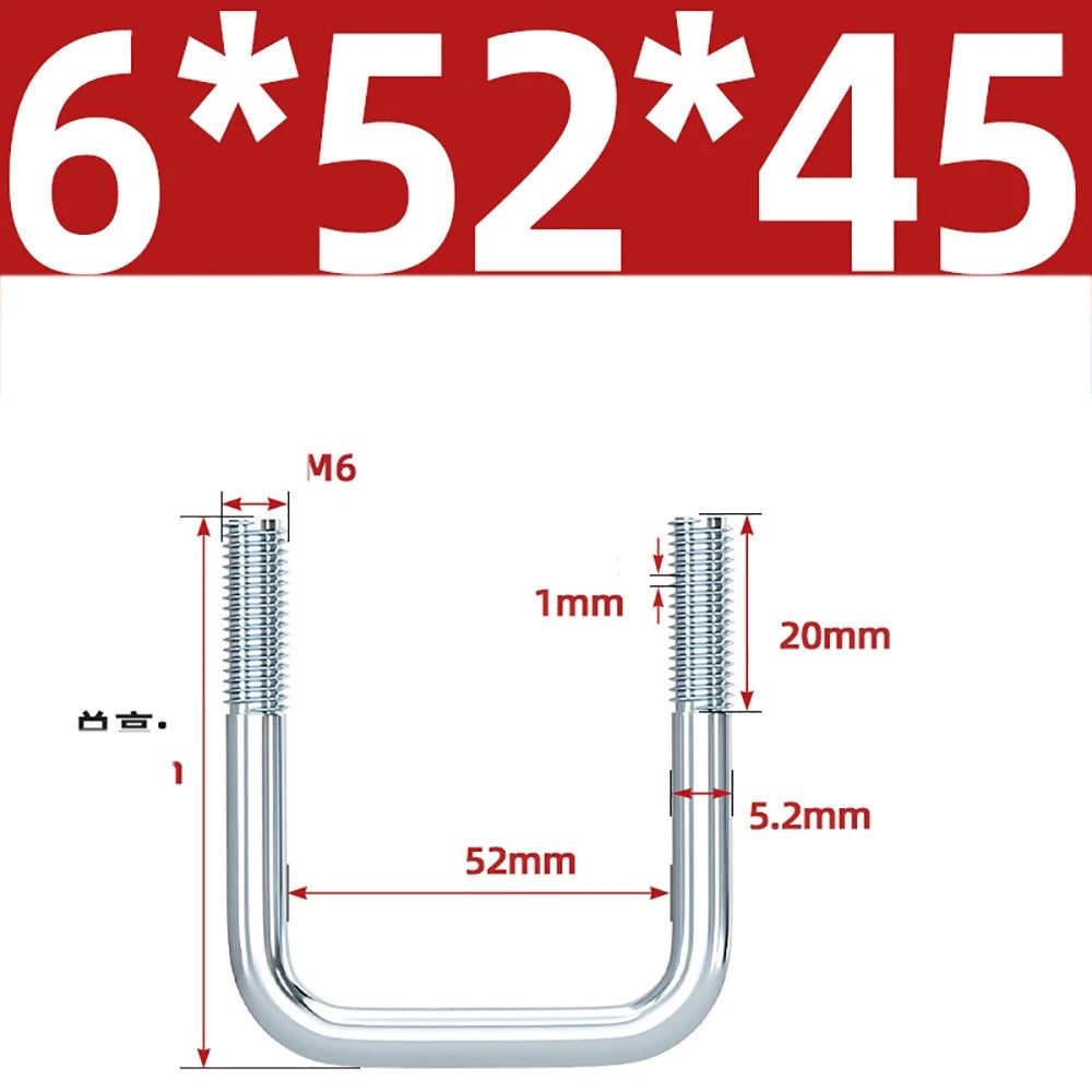 Square U-Bolts Galvanized Carbon Steel Fixing Clamp Bolt M6 M8 M10 M12 M14 M16