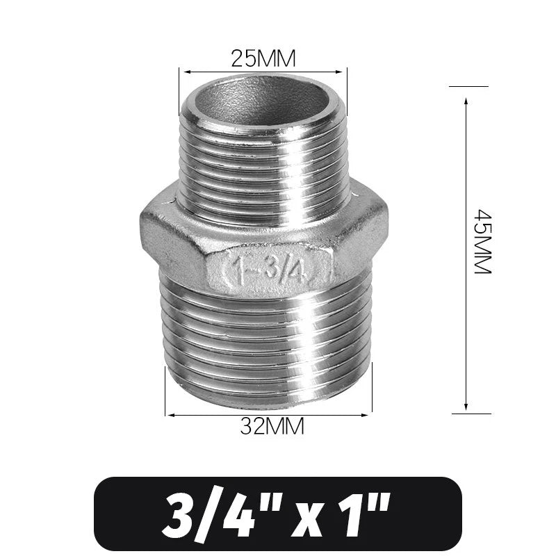 304 Stainless Steel Hex Nipple Pipe Fitting | Male to Male NPT Connector