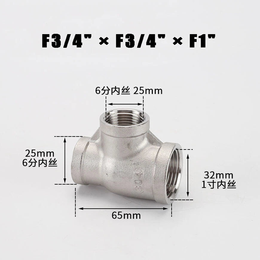 BSP Reducing Female Tee — 304 Stainless Steel Pipe Fitting, All Female Ports