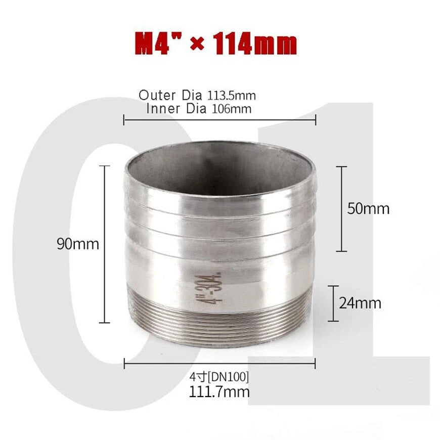 BSP Stainless Steel Barbed Hose Joiner Connector Tail — 1/8" to 4" Pipe Fitting