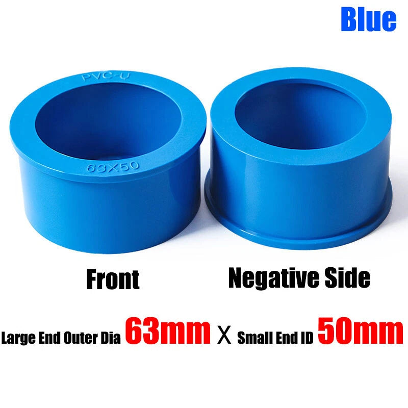 20mm to 75mm PVC Pipe Eccentric Reducing Bushing Fittings Connector Joints Blue