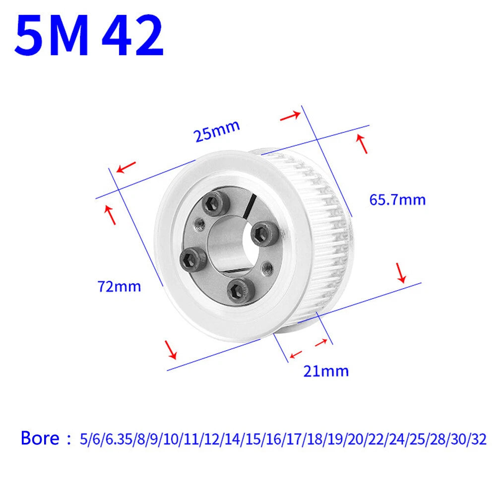 HTD-5M 18T-45T Timing Belt Pulley With Expansion Sleeve, Pitch 5mm Width 21mm
