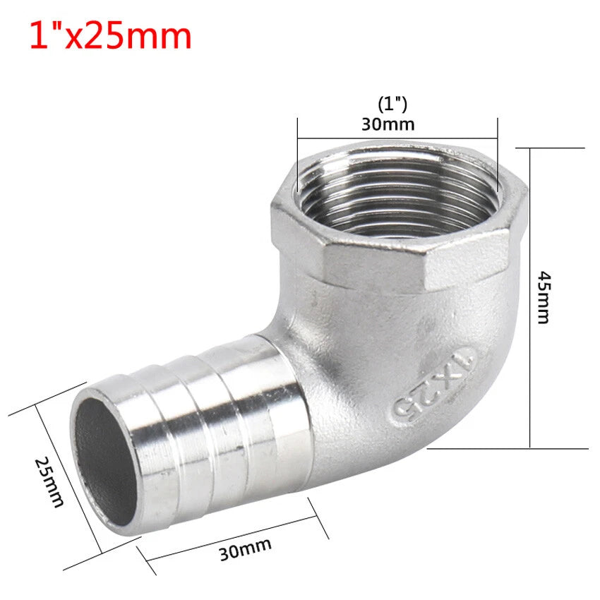 Female Thread Fitting x Barb Hose Tail End Elbow Connector A2 Stainless Steel