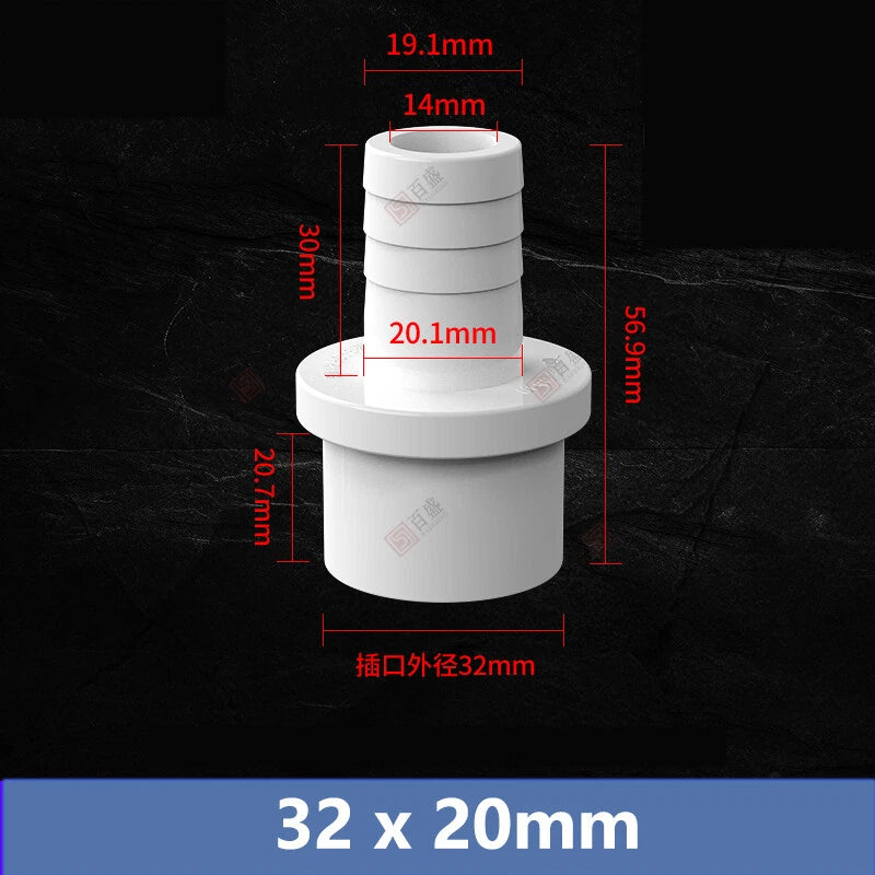 5mm - 63mm Hose Nozzle PVC Plastic Pipe Fittings Barb Connectors Sleeve White