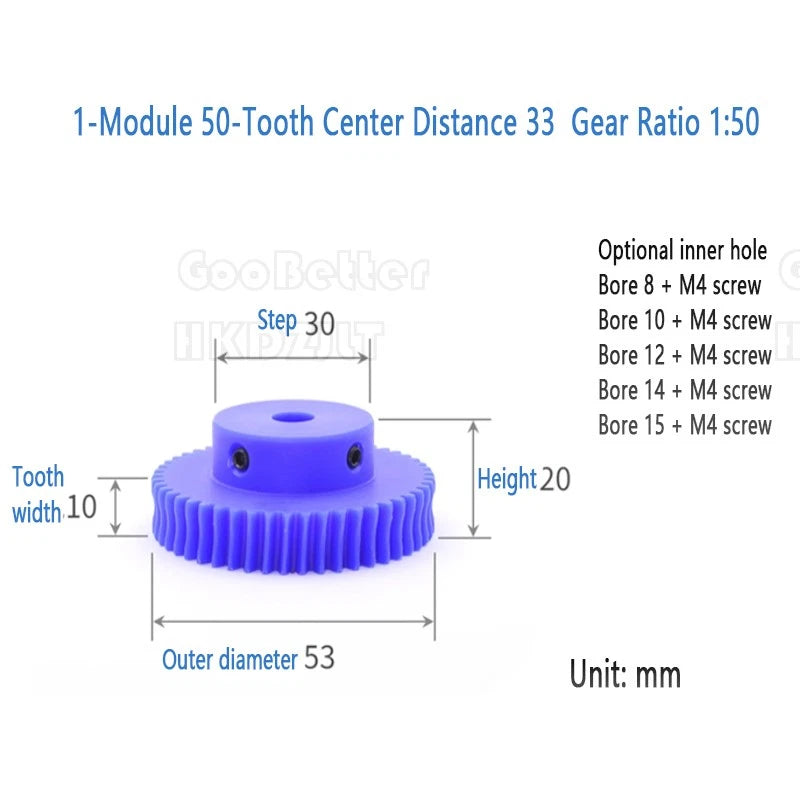 Mod 0.5 1 Nylon Plastic Worm Gear Wheel 15 - 80 Tooth Nylon Worm Shaft Precision