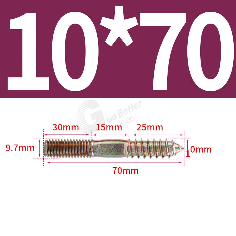 M6 M8 M10 Dual Thread Dowel Screws Hanger Bolts – 4.8 Steel, Color Zinc