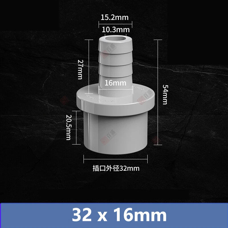 5mm to 63mm Hose Nozzle PVC Plastic Pipe Fittings Barb Connectors Sleeve Grey