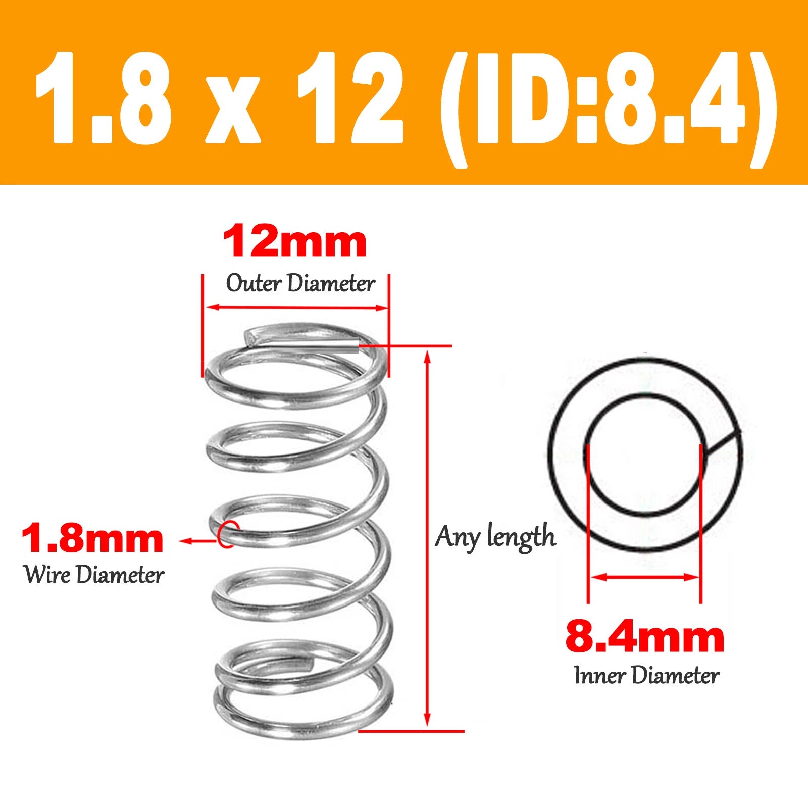 Compression Spring Pressure Spring A2 Stainles Steel Wire Dia 1.8mm Ø 10mm-17mm