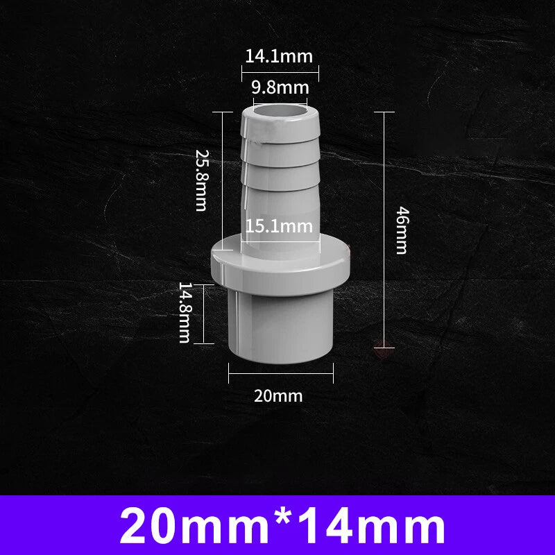 White Grey Pagoda PVC Pipe Connector Fittings 20 25mm Adapter To Hose OD 5~20mm
