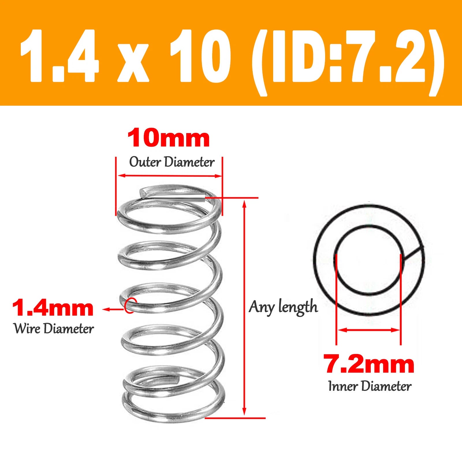 Compression Spring Pressure Spring A2 Stainles Steel Wire Dia 1.4mm Ø 8 mm-10 mm