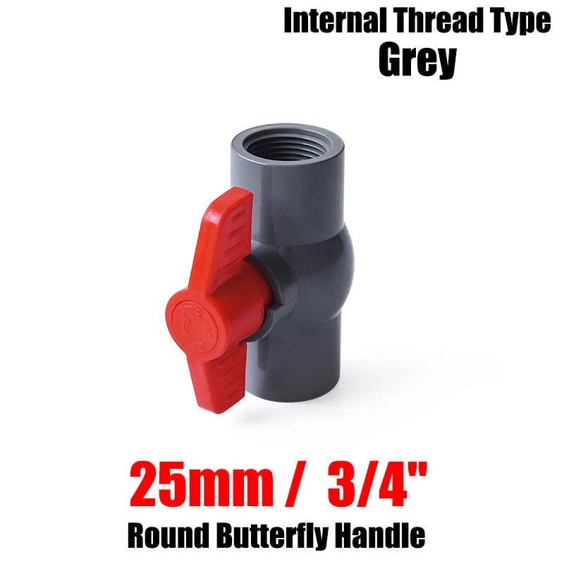 PVC Pipe Fittings 20mm-90mm Ball Valve Socket Solvent Weld-Female Thread Grey