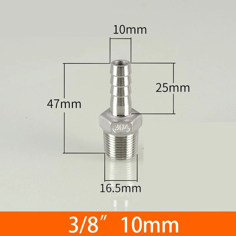 Stainless Steel BSP 1 8"-3 8" Male Thread Fitting x Barb Hose Tail End Connector