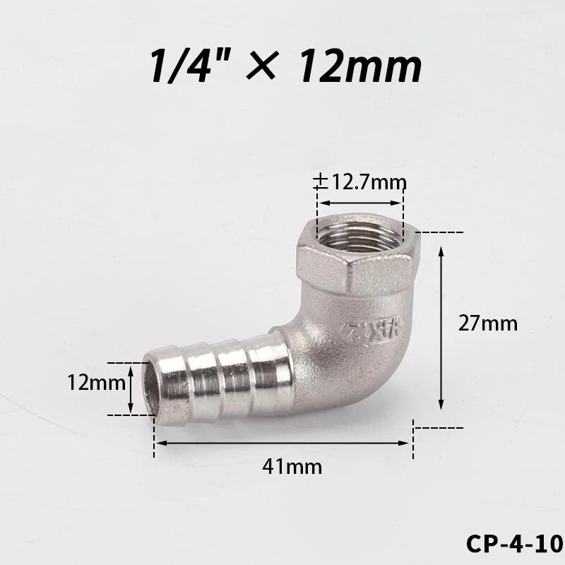 Stainless Steel Female Fitting x Barb Hose Tail End Elbow Connector 1 4" - 11 2"